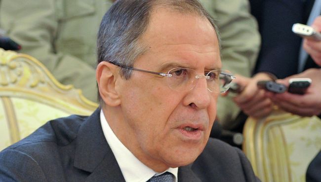 Министр иностранных дел России Сергей Лавров во время встречи с министром иностранных дел Украины Леонидом Кожарой