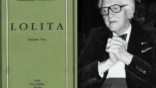 Обложка книги Лолита 1967 года издания и автор книги, Владимир Набоков