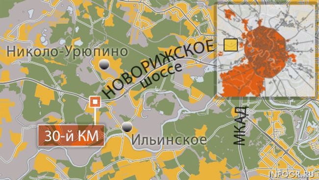 ДТП в Подмосковье в районе 30 км Новорижского шоссе. Карта