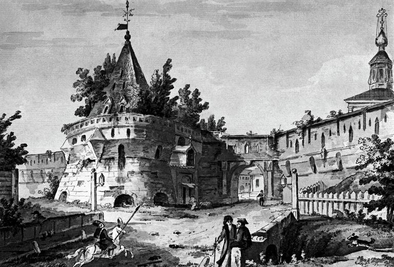 Варварские ворота Китай-города в Москве. XVIII век. Акварель неизвестного художника. Из фондов Государственного Исторического музея Варварские ворота Китай-города в Москве. XVIII век. Акварель неизвестного художника. Из фондов Государственного Исторического музея