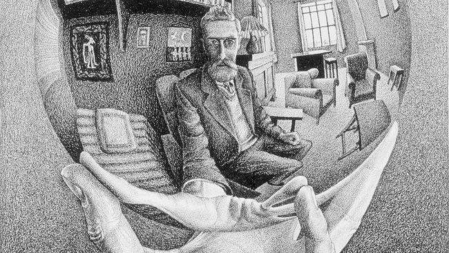 М.К.Эшер. Рука с зеркальной сферой. 1935. М.К.Эшер. Рука с зеркальной сферой. 1935.