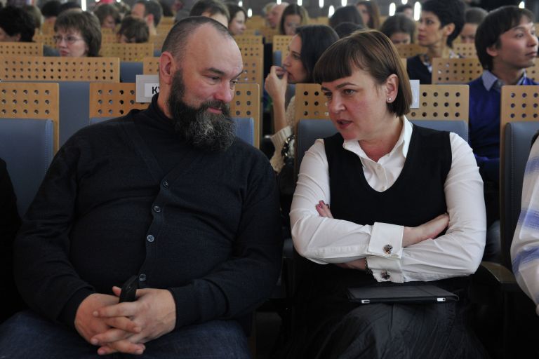 Борис Куприянов и заместитель руководителя Департамента культуры города Москвы Елена Зеленцова на церемонии награждения лауреатов премии Новая Интеллигенция