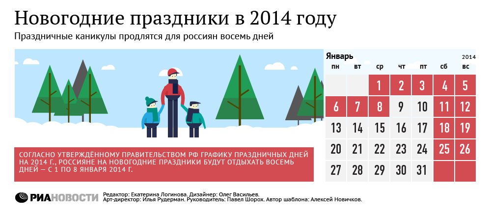 Новогодние праздники в 2014 году