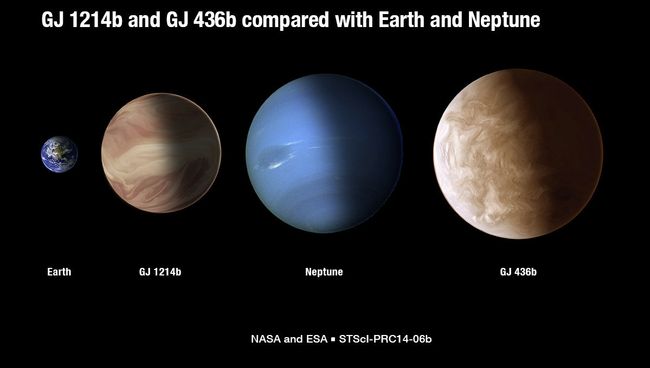Планеты GJ 1214b и GJ 436b в сравнении с Землей и Нептуном Планеты GJ 1214b и GJ 436b в сравнении с Землей и Нептуном