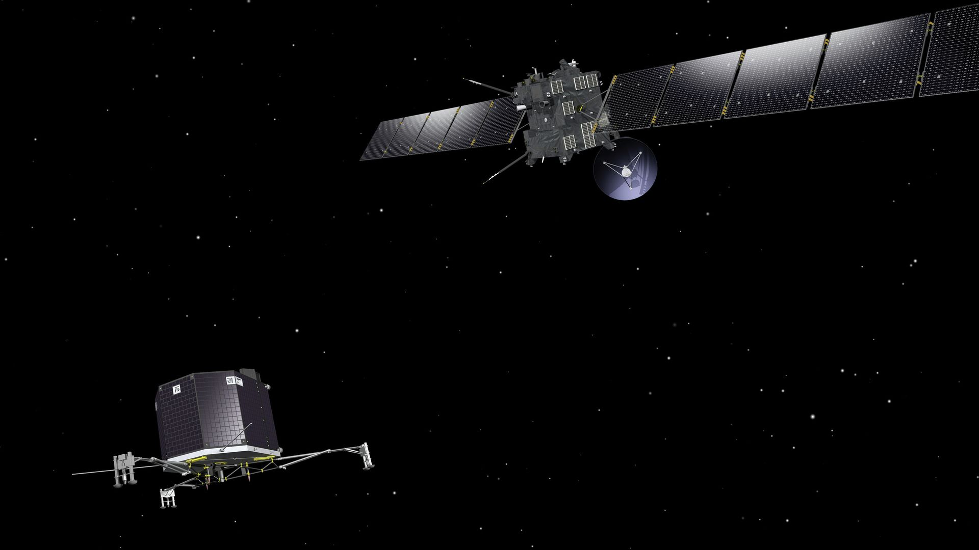 Зонд Rosetta развертывает посадочный модуль Philae на комете Зонд Rosetta развертывает посадочный модуль Philae на комете - РИА Новости, 1920, 20.06.2019
