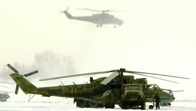 Учения пилотов Новосибирской авиационной базы армейской авиации ЦВО