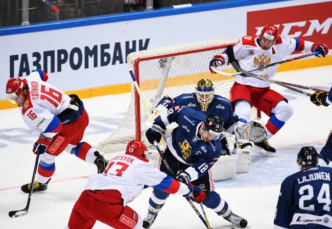 Игровой момент матча Кубка Первого канала Россия – Финляндия Игровой момент матча Кубка Первого канала Россия – Финляндия
