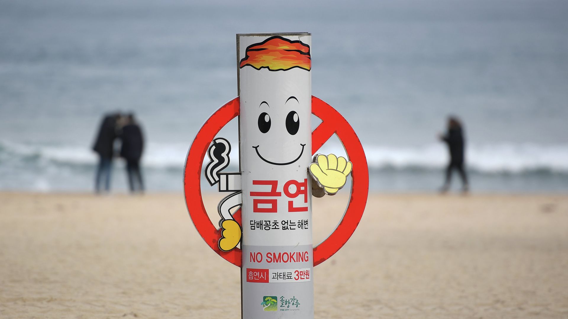 Знак о запрете курения на пляже Gyeongpo Beach в городе Каннын, Республика Корея - РИА Новости, 1920, 20.11.2024