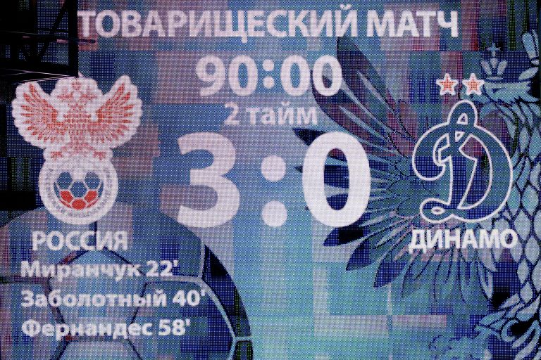 Табло с результатом товарищеского матча между сборной России и ФК Динамо (Москва) Табло с результатом товарищеского матча между сборной России и ФК Динамо (Москва)