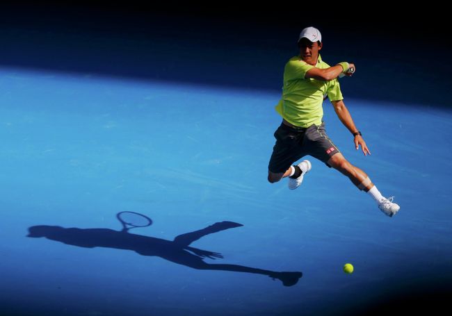 Кей Нисикори в матче четвертого круга Australian Open