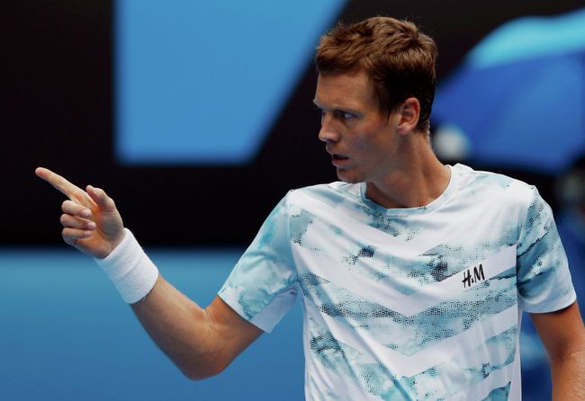Томаш Бердых в матче 1/4 финала Australian Open Томаш Бердых в матче 1/4 финала Australian Open