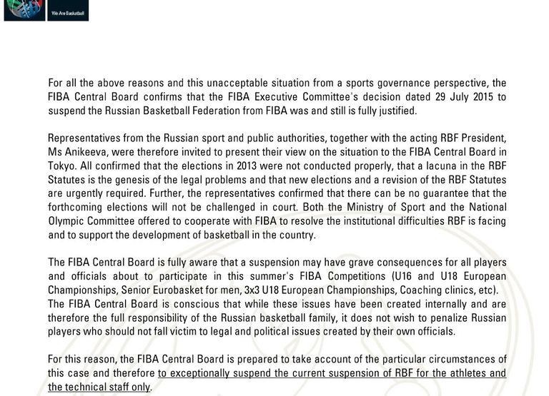 Текст резолюции FIBA в отношении Российской федерации баскетбола, страница 3 Текст резолюции FIBA в отношении Российской федерации баскетбола, страница 3