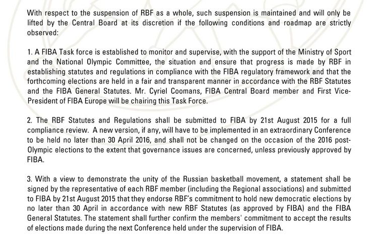 Текст резолюции FIBA в отношении Российской федерации баскетбола, страница 4 Текст резолюции FIBA в отношении Российской федерации баскетбола, страница 4